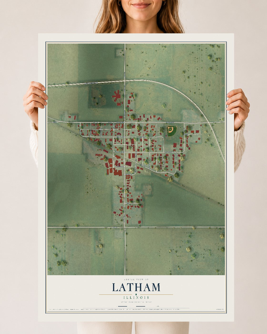 Map of Latham, Illinois, 24 x 36 inch unframed archival matte print