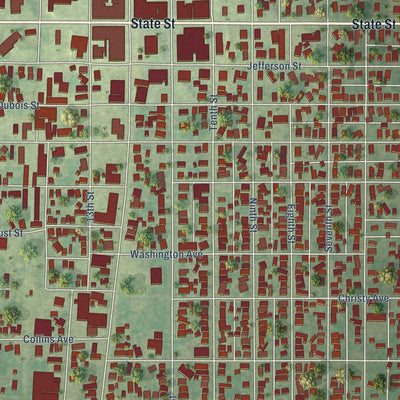 Close-up of the map of Lawrenceville, Illinois print showing street and building detail