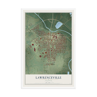 Map of Lawrenceville, Illinois, 12 x 18 inch print in a white wood frame