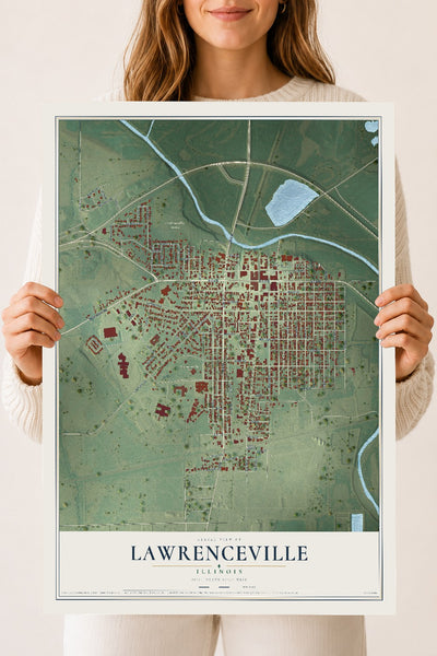 Map of Lawrenceville, Illinois, 18 x 24 inch unframed archival matte print