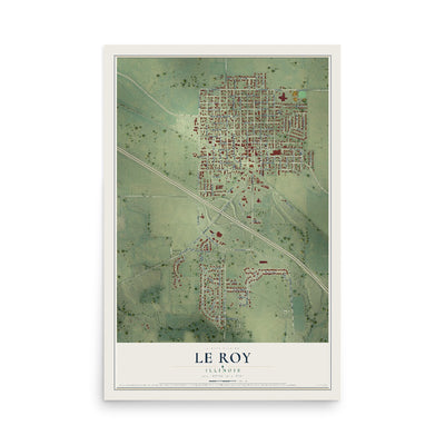 Map of Le Roy, Illinois, 12 x 18 inch unframed archival matte print