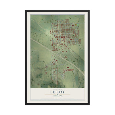 Map of Le Roy, Illinois, 12 x 18 inch print in a black wood frame