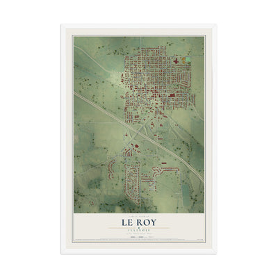 Map of Le Roy, Illinois, 12 x 18 inch print in a white wood frame