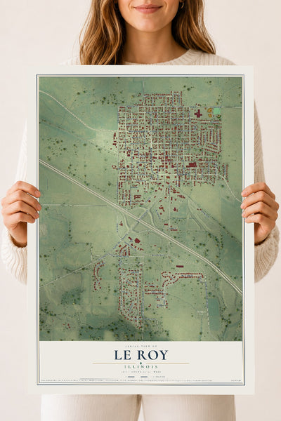 Map of Le Roy, Illinois, 18 x 24 inch unframed archival matte print