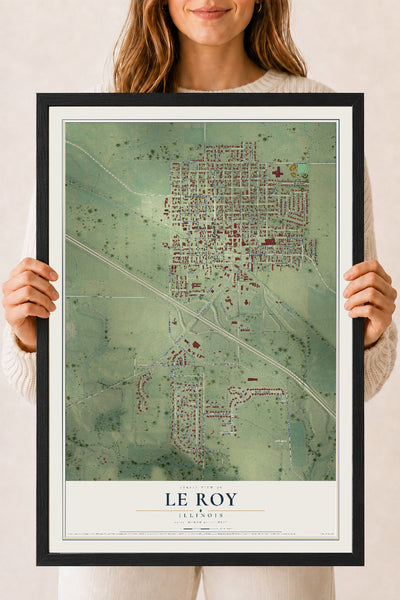 Map of Le Roy, Illinois, 18 x 24 inch print in a black wood frame