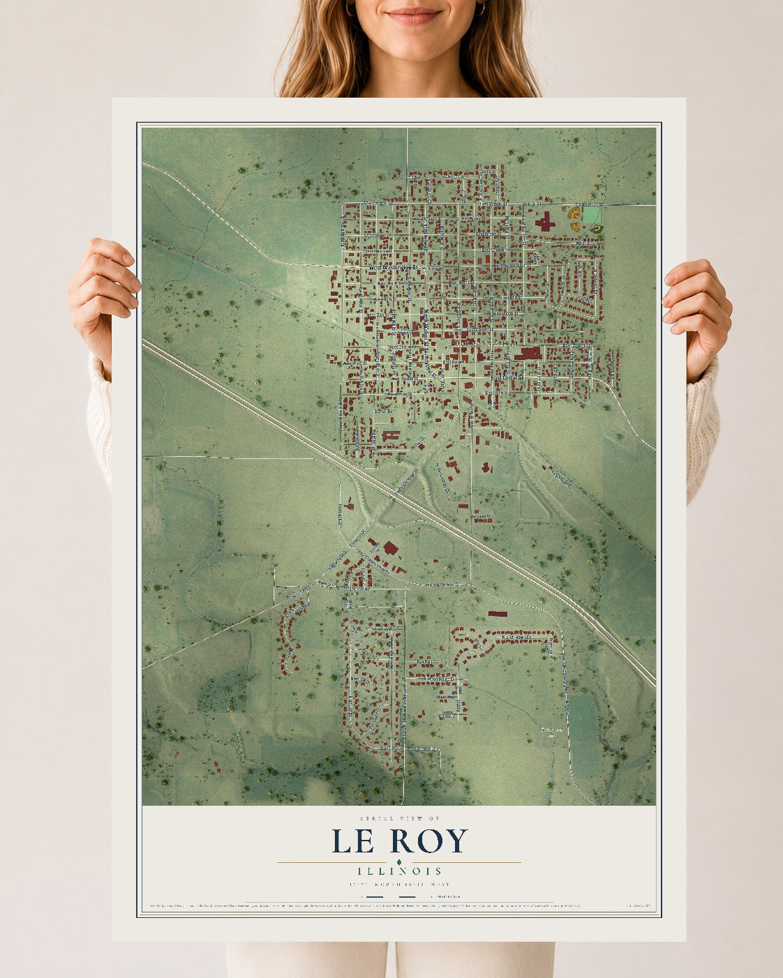 Map of Le Roy, Illinois, 24 x 36 inch unframed archival matte print