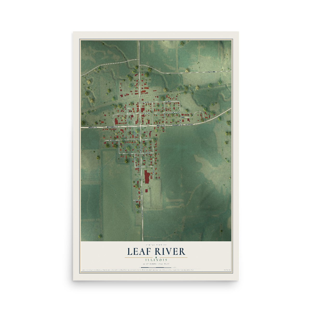 Map of Leaf River, Illinois, 12 x 18 inch unframed archival matte print