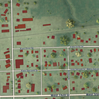 Close-up of the map of Leaf River, Illinois print showing street and building detail