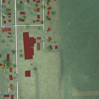 Second close-up of the map of Leaf River, Illinois print showing more streets and buildings