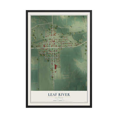 Map of Leaf River, Illinois, 12 x 18 inch print in a black wood frame