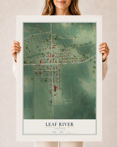 Map of Leaf River, Illinois, 24 x 36 inch print in a white wood frame