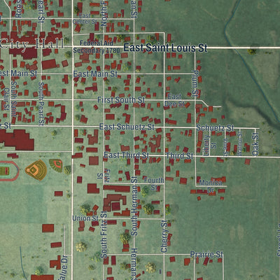 Close-up of the map of Lebanon, Illinois print showing street and building detail