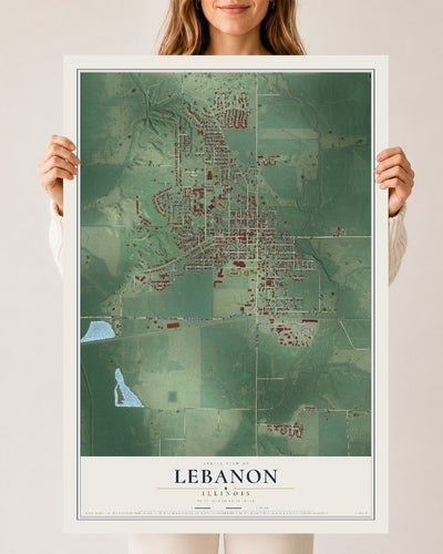 Map of Lebanon, Illinois, 24 x 36 inch unframed archival matte print