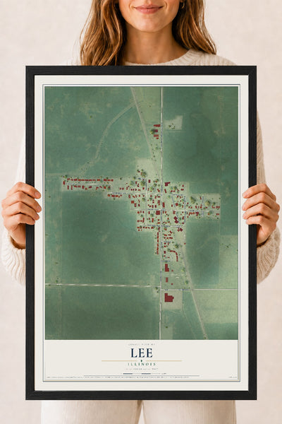 Map of Lee, Illinois, 18 x 24 inch print in a black wood frame