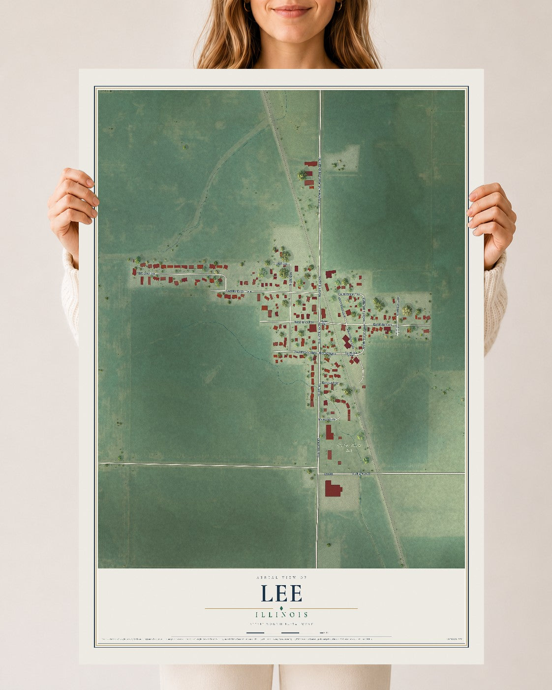 Map of Lee, Illinois, 24 x 36 inch unframed archival matte print