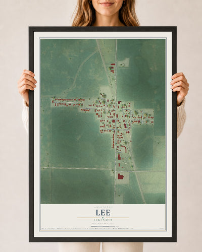 Map of Lee, Illinois, 24 x 36 inch print in a black wood frame