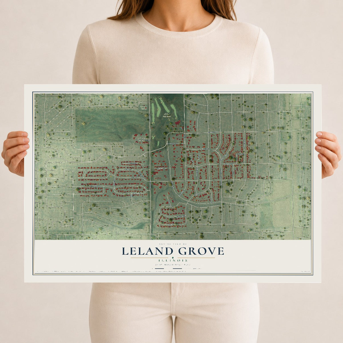 Map of Leland Grove, Illinois, 12 x 18 inch unframed archival matte print