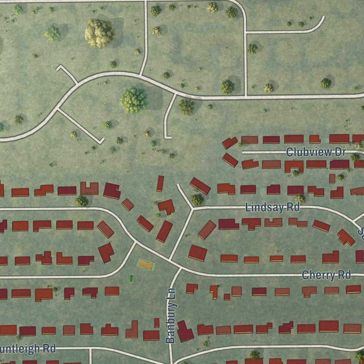 Second close-up of the map of Leland Grove, Illinois print showing more streets and buildings