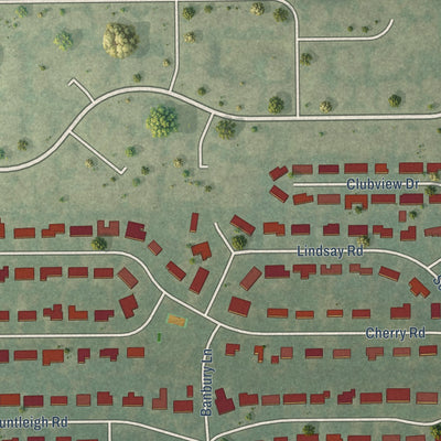 Second close-up of the map of Leland Grove, Illinois print showing more streets and buildings