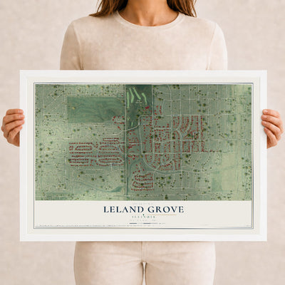 Map of Leland Grove, Illinois, 12 x 18 inch print in a white wood frame