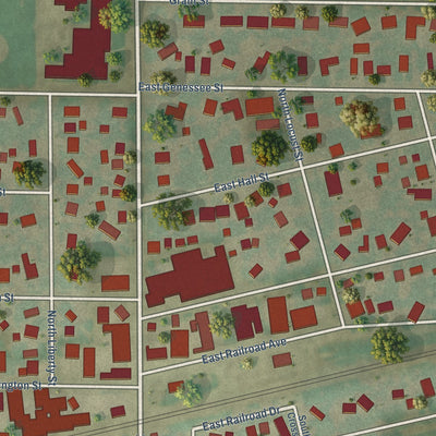 Close-up of the map of Leland, Illinois print showing street and building detail