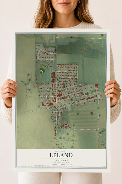 Map of Leland, Illinois, 18 x 24 inch unframed archival matte print