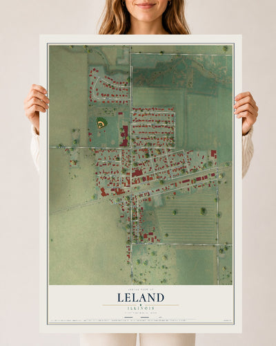 Map of Leland, Illinois, 24 x 36 inch unframed archival matte print