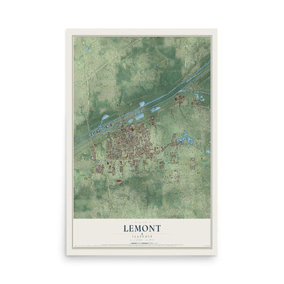 Map of Lemont, Illinois, 12 x 18 inch unframed archival matte print