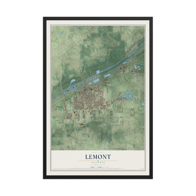 Map of Lemont, Illinois, 12 x 18 inch print in a black wood frame