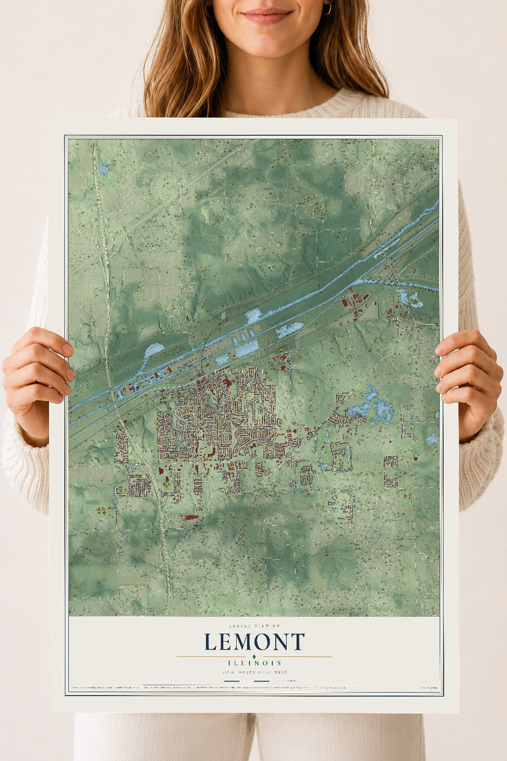 Map of Lemont, Illinois, 18 x 24 inch unframed archival matte print