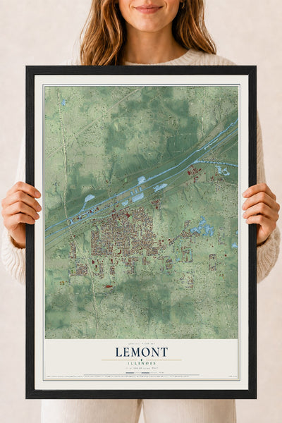 Map of Lemont, Illinois, 18 x 24 inch print in a black wood frame