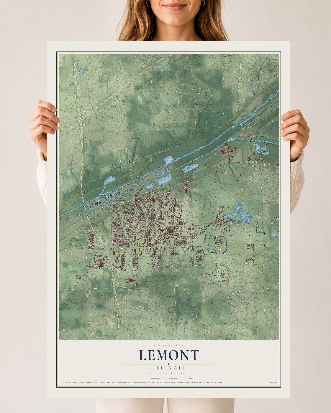 Map of Lemont, Illinois, 24 x 36 inch unframed archival matte print