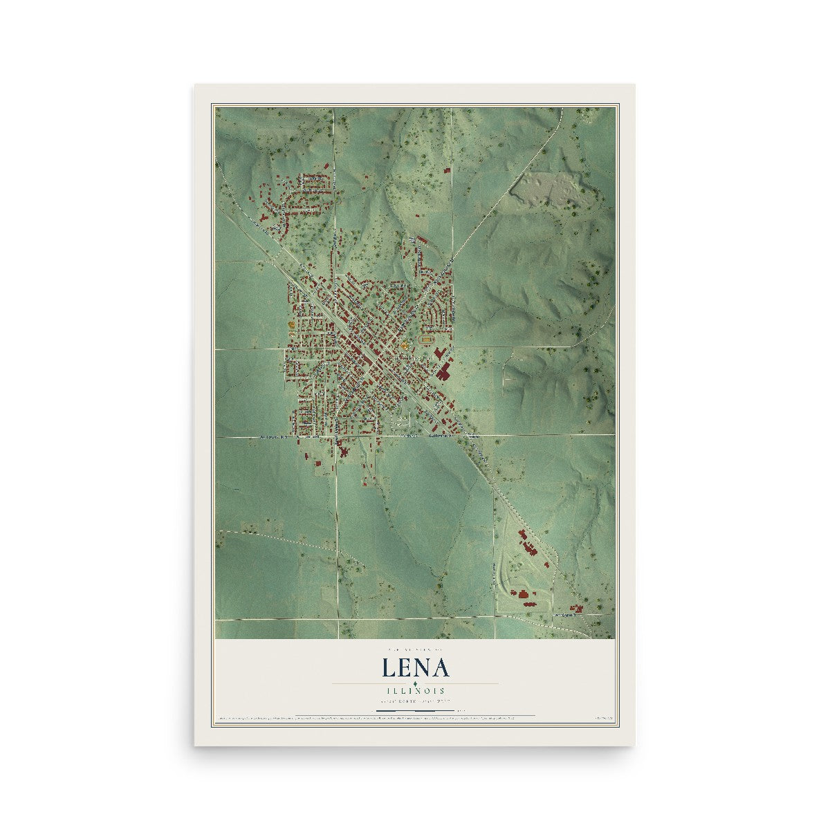 Map of Lena, Illinois, 12 x 18 inch unframed archival matte print