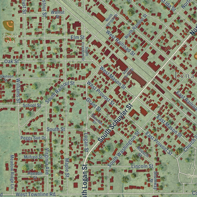 Close-up of the map of Lena, Illinois print showing street and building detail