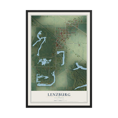 Map of Lenzburg, Illinois, 12 x 18 inch print in a black wood frame