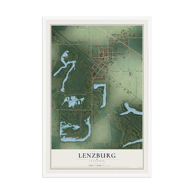 Map of Lenzburg, Illinois, 12 x 18 inch print in a white wood frame