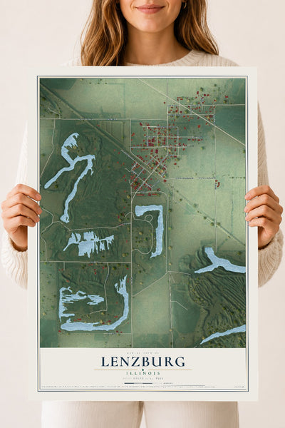 Map of Lenzburg, Illinois, 18 x 24 inch unframed archival matte print