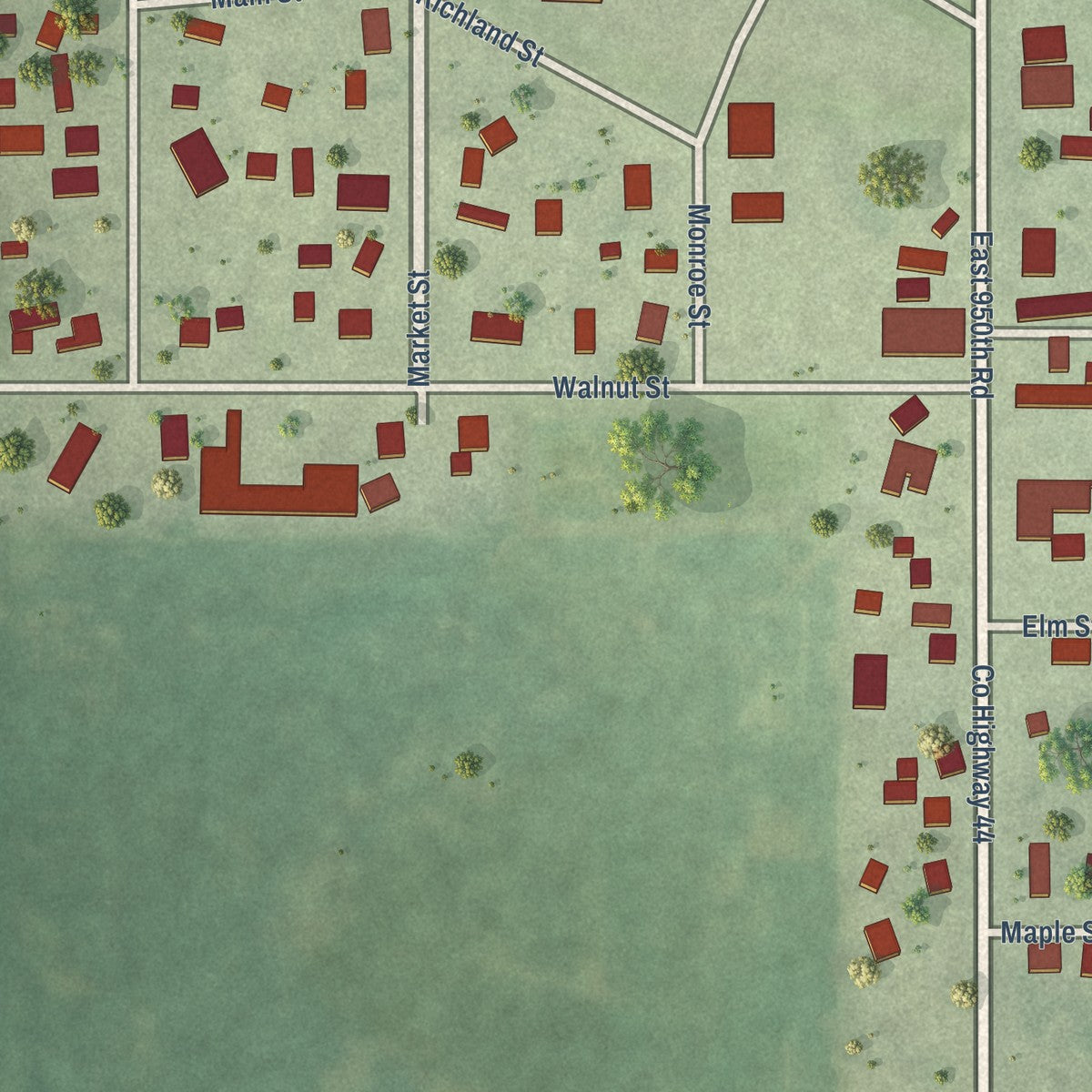 Close-up of the map of Leonore, Illinois print showing street and building detail