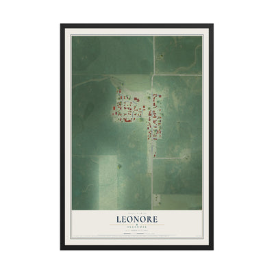 Map of Leonore, Illinois, 12 x 18 inch print in a black wood frame