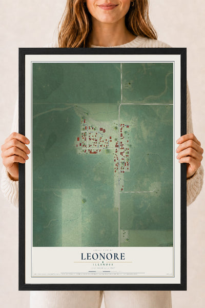 Map of Leonore, Illinois, 18 x 24 inch print in a black wood frame