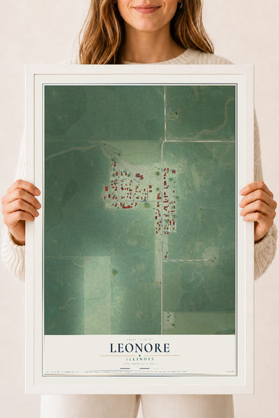 Map of Leonore, Illinois, 18 x 24 inch print in a white wood frame