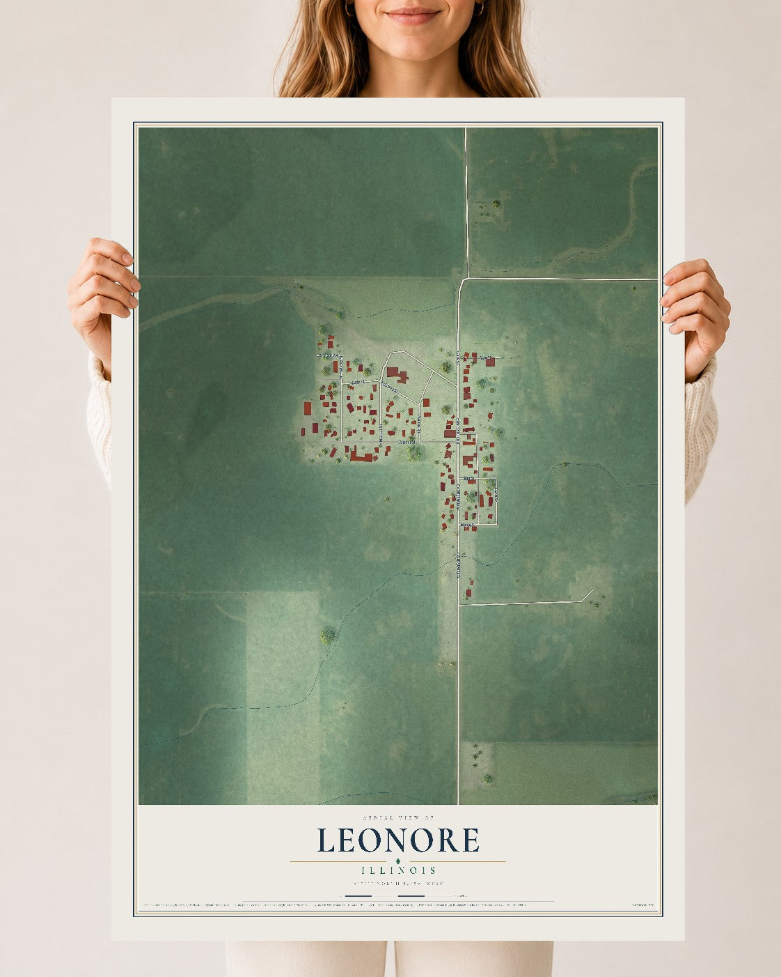 Map of Leonore, Illinois, 24 x 36 inch unframed archival matte print