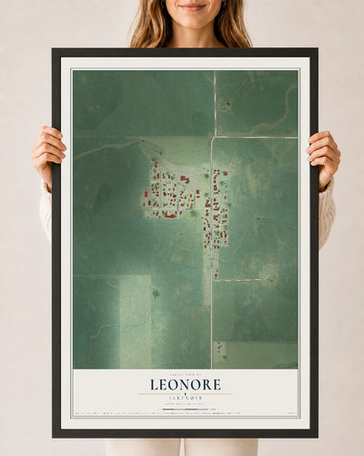 Map of Leonore, Illinois, 24 x 36 inch print in a black wood frame