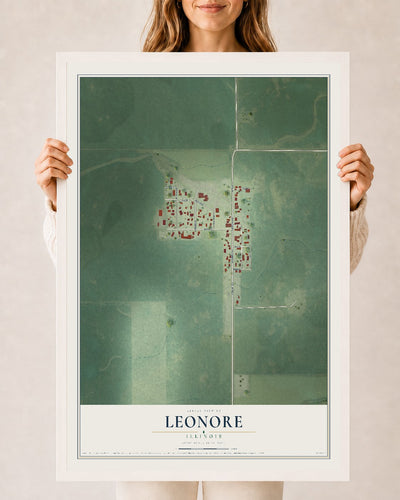 Map of Leonore, Illinois, 24 x 36 inch print in a white wood frame