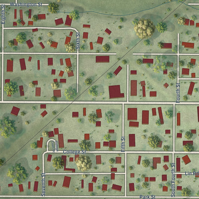 Close-up of the map of Lerna, Illinois print showing street and building detail