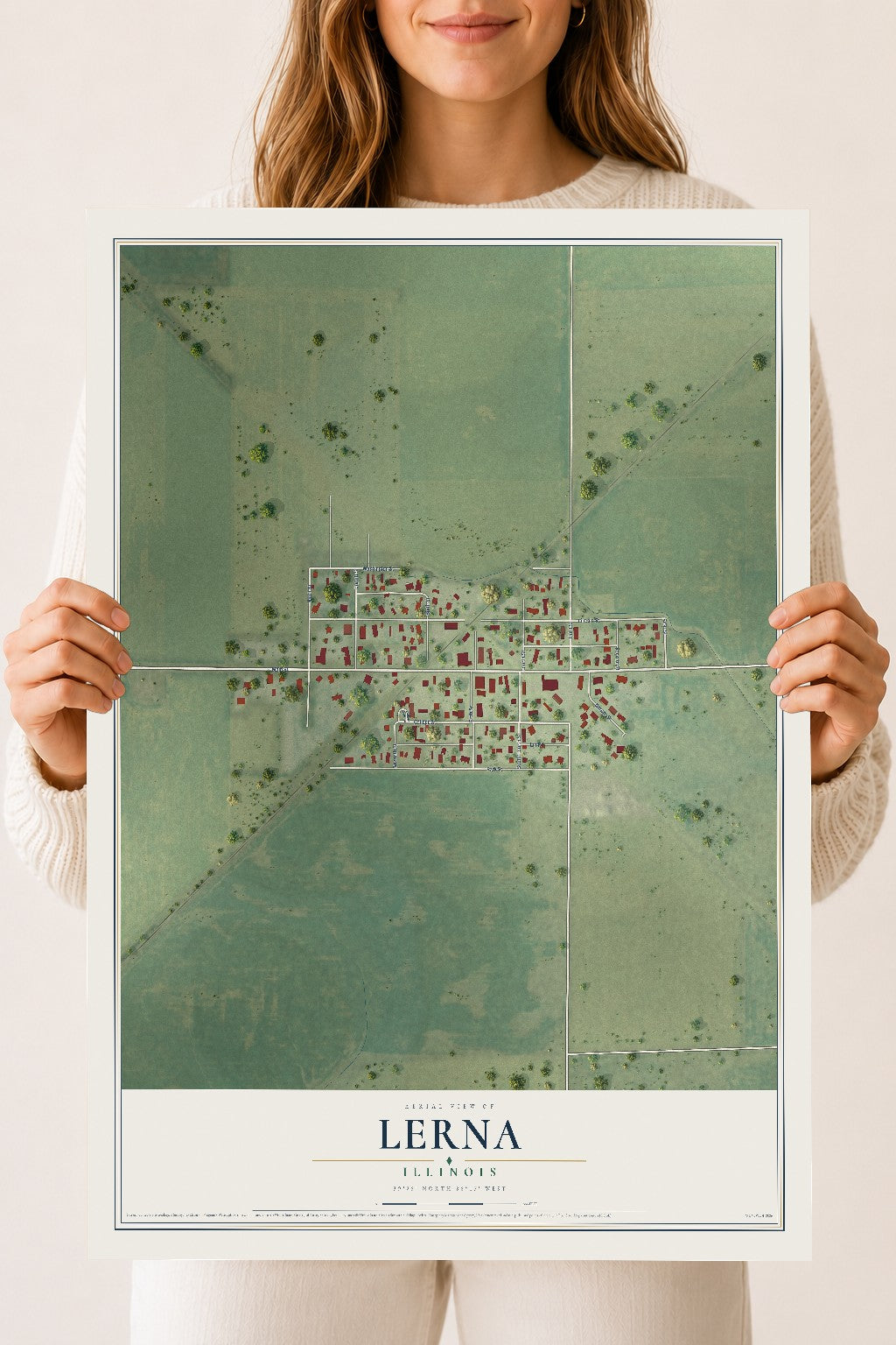 Map of Lerna, Illinois, 18 x 24 inch unframed archival matte print