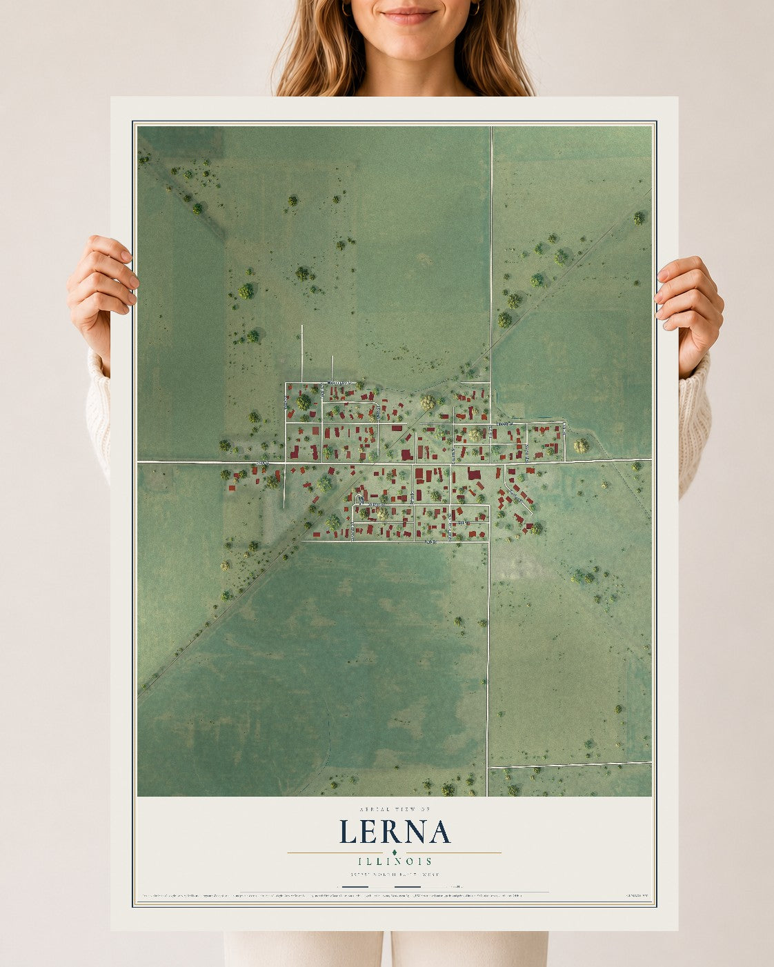 Map of Lerna, Illinois, 24 x 36 inch unframed archival matte print