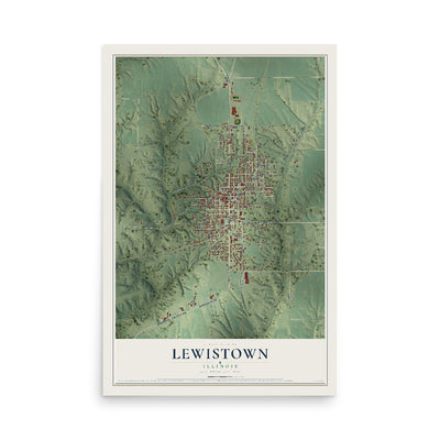Map of Lewistown, Illinois, 12 x 18 inch unframed archival matte print