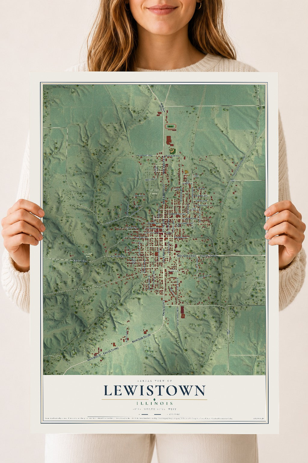 Map of Lewistown, Illinois, 18 x 24 inch unframed archival matte print
