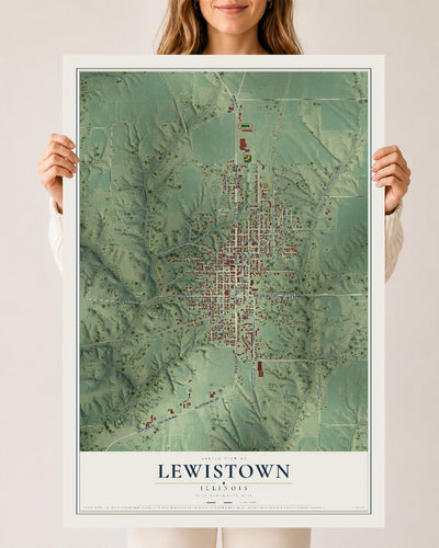 Map of Lewistown, Illinois, 24 x 36 inch unframed archival matte print